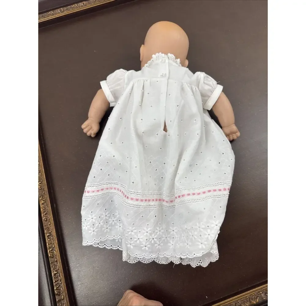 Madame Alexander 2018 Baby Doll Purple Eyes White Christening Baptism Gown Dress